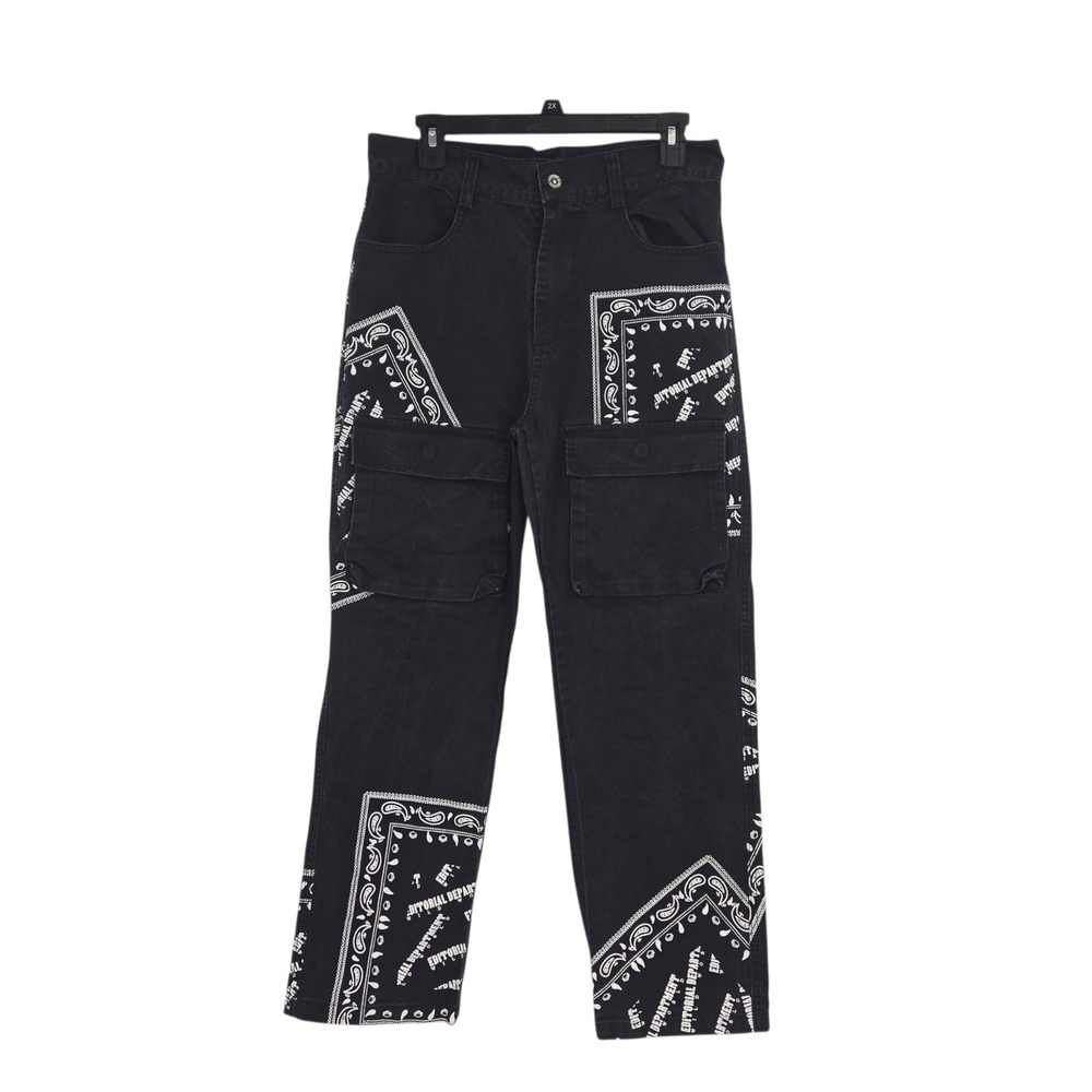 Editorial Department Cargo Pants Mens M Bandana Black Streetwear Skater Grunge